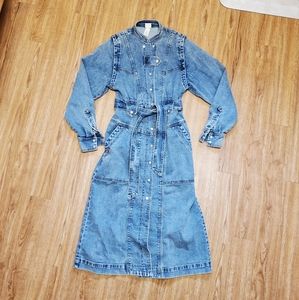 H&M Long Trench Button Down Jacket Dress Denim XS